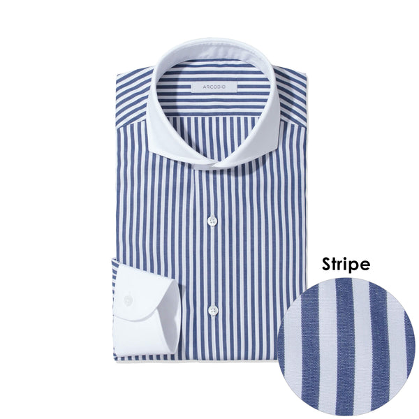 LANZA|コンパクト糸ブロード ロンドンストライプ クレリック col.ブルー