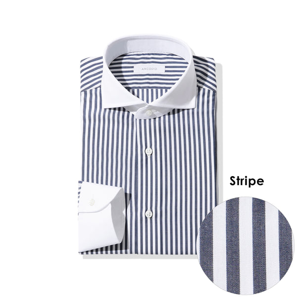 LANZA|コンパクト糸ブロード ロンドンストライプ クレリック col.ネイビー