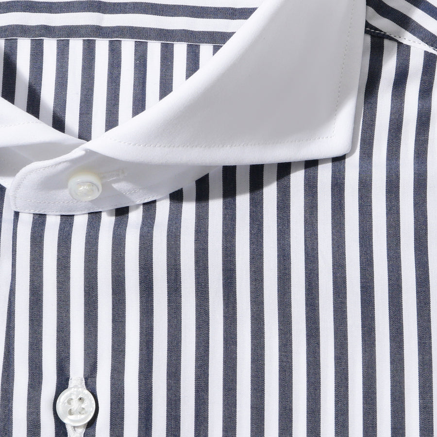 LANZA|コンパクト糸ブロード ロンドンストライプ クレリック col.ネイビー
