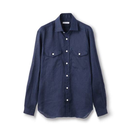 フレンチリネン サファリシャツ col.ネイビー