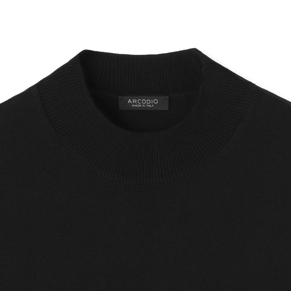 イタリア製コットンニット 長袖モックネック col.ブラック - ARCODIO