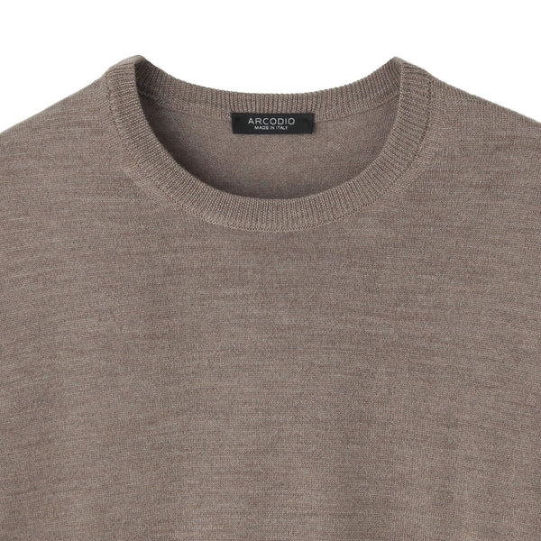 イタリア製メリノウールニット クルーネック col.グレージュ