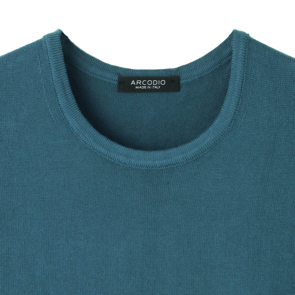 イタリア製コットンニット 半袖クルーネック col.ピーコック