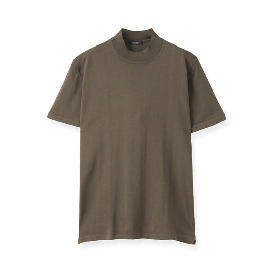 イタリア製コットンニット  半袖モックネック col.カーキ