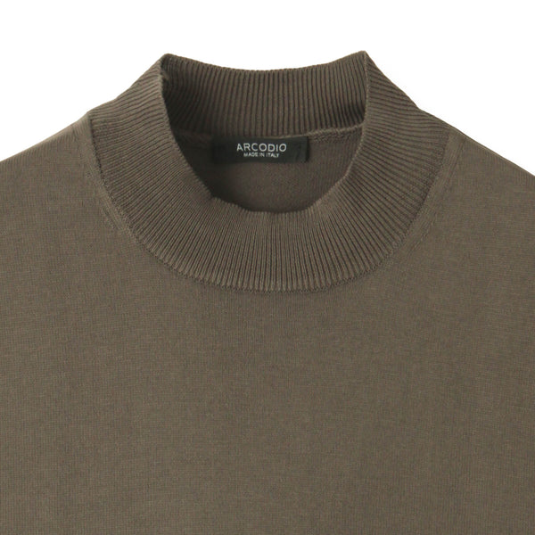 イタリア製コットンニット 半袖モックネック col.カーキ - ARCODIO