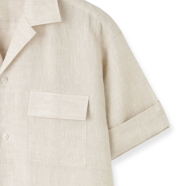 OUR LEGACY ベージュリネン半袖シャツ 22ss コットンリネン 46 OUR LEGACY】リネンブレンド ストライプ 半袖 シャツ Beige (OUR