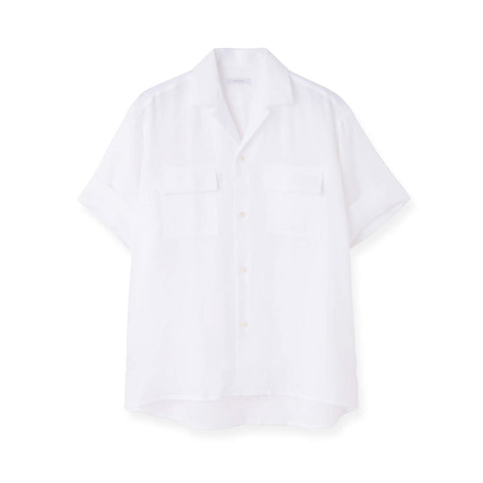 フレンチリネン 半袖サファリシャツ col.ホワイト