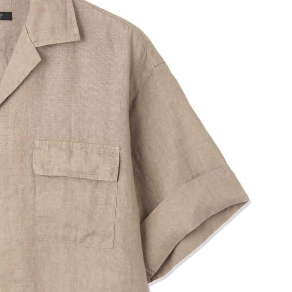 Lino Moderno バイオウォッシュリネン 半袖フラップポケットシャツ col