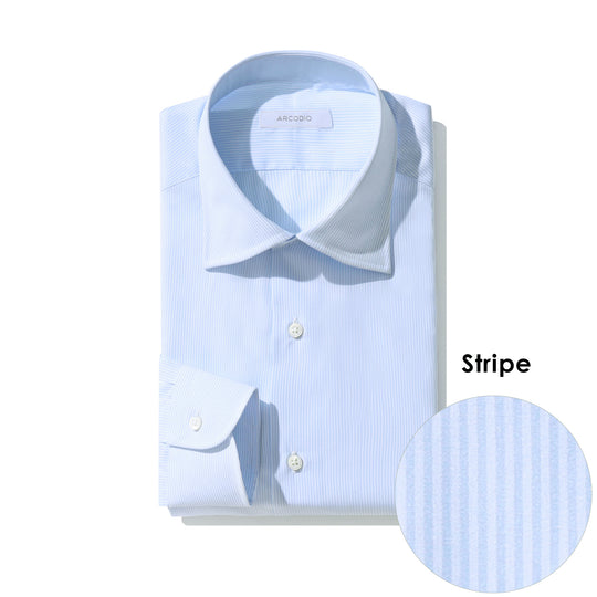 FIDELIO｜コンパクト糸ブロード ストライプ col.サックスブルー