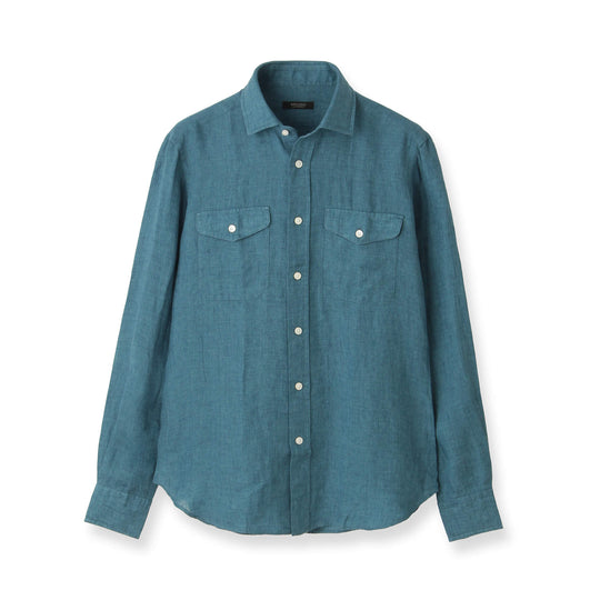 Lino Moderno バイオウォッシュリネン サファリシャツ col.アクアマリン