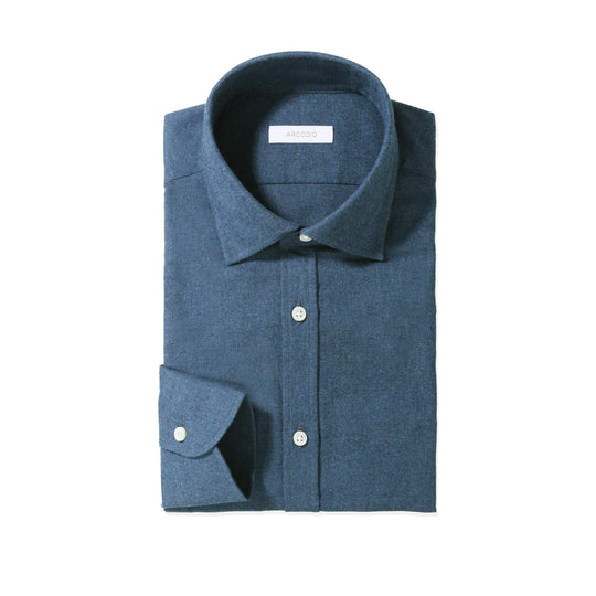 GINO｜起毛メランジフランネルシャツ col.ブルー