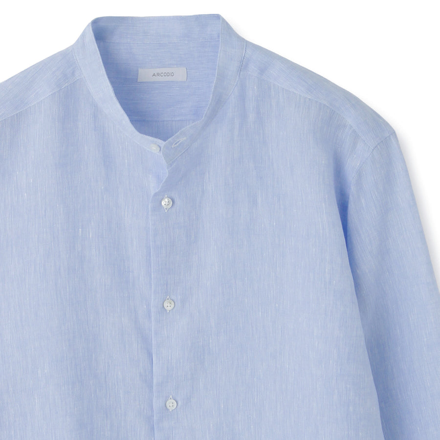 スタンドカラー｜フレンチリネン  col.サックスブルー