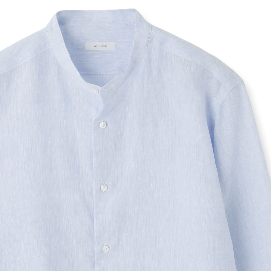 スタンドカラー｜フレンチリネン  col.サックスブルー