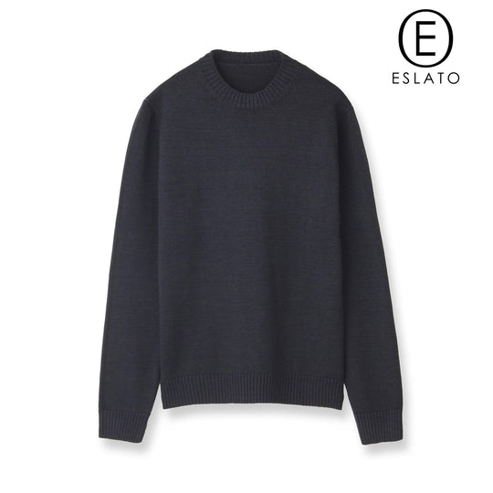 ESLATO ”Tintura Freddo” イタリア製スノー加工ウールニット クルーネック col.ネイビー