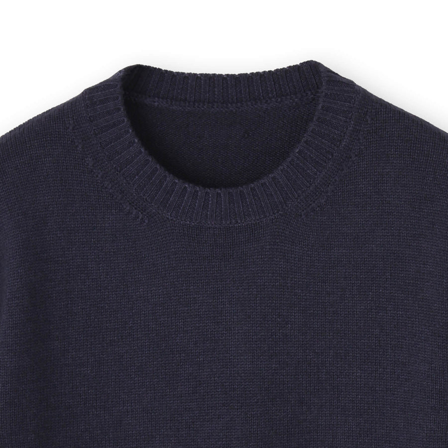 ESLATO イタリア製“Tintura Freddo（スノー加工）”ウールニット クルーネック col.ネイビー
