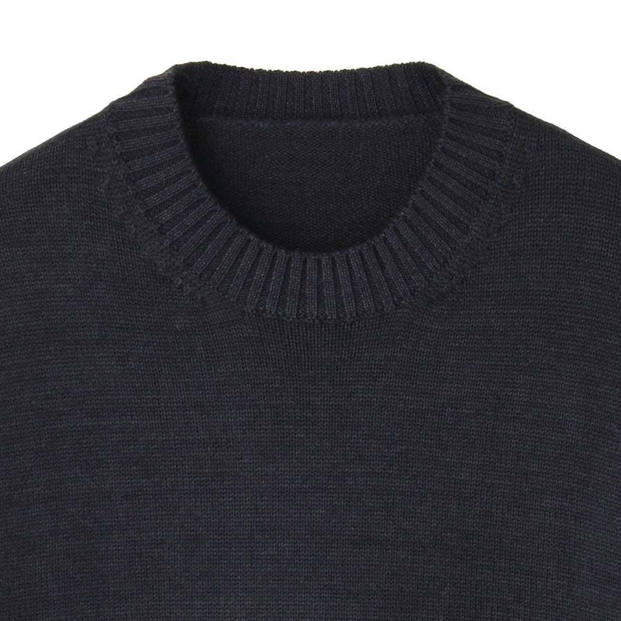 ESLATO イタリア製“Tintura Freddo（スノー加工）”ウールニット クルーネック col.ネイビー
