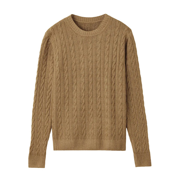 ESLATO イタリア製“Tintura Freddo（スノー加工）”ケーブルニット クルーネック col.キャメル