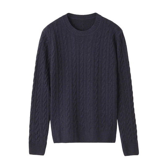 ESLATO イタリア製“Tintura Freddo（スノー加工）”ケーブルニット クルーネック col.ネイビー