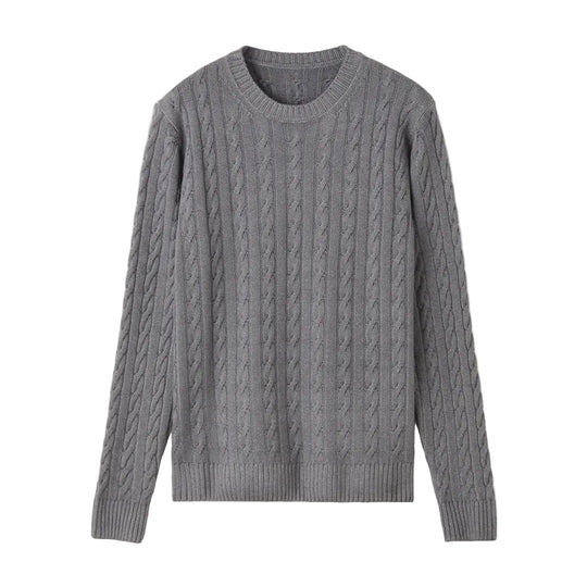 ESLATO イタリア製“Tintura Freddo（スノー加工）”ケーブルニット クルーネック col.グレー