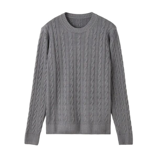ESLATO イタリア製“Tintura Freddo（スノー加工）”ケーブルニット クルーネック col.グレー
