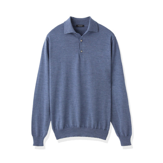 イタリア製メリノウールニット ポロ col.ブルーグレー