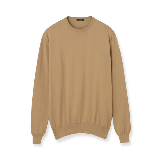 イタリア製コットンニット  長袖クルーネック col.キャメル