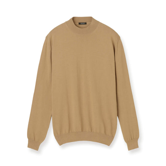 イタリア製コットンニット  長袖モックネック col.キャメル