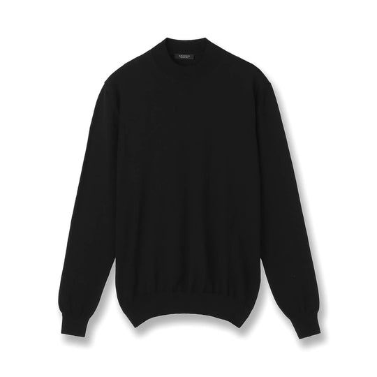 イタリア製コットンニット  長袖モックネック col.ブラック