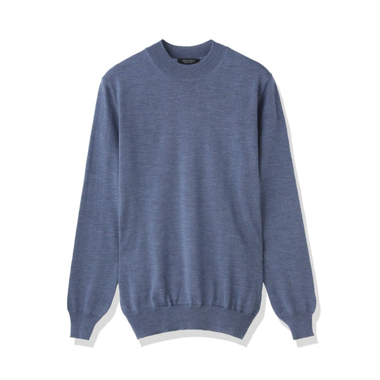 イタリア製メリノウールニット モックネック col.ブルーグレー