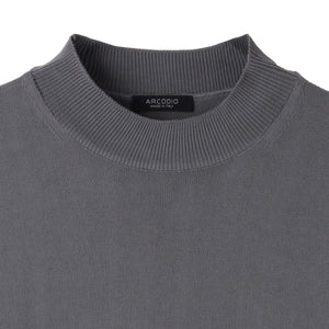 イタリア製コットンニット  長袖モックネック col.グレー