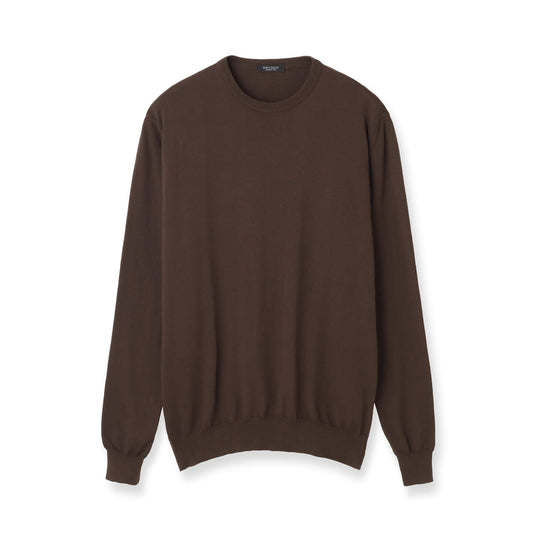 イタリア製コットンニット  長袖クルーネック col.ブラウン