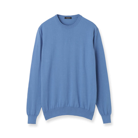 イタリア製コットンニット  長袖クルーネック col.スカイブルー