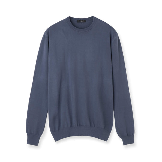 イタリア製コットンニット  長袖クルーネック col.ブルーグレー