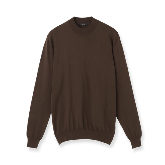 イタリア製コットンニット  長袖モックネック col.ブラウン