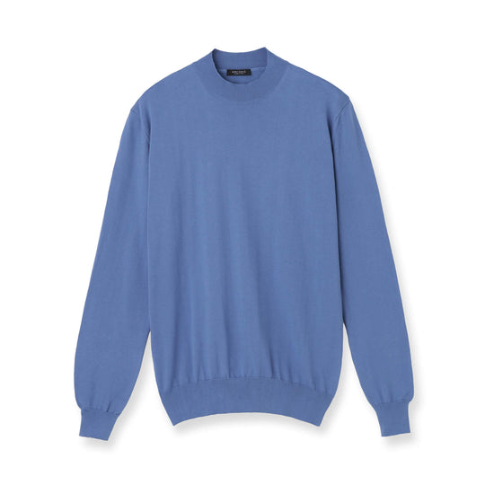 イタリア製コットンニット  長袖モックネック col.スカイブルー