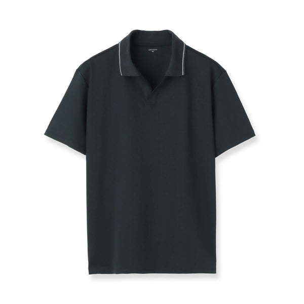 7oz コンパクトヤーンストレッチジャージー ラインリブスキッパーポロシャツ col.ネイビー