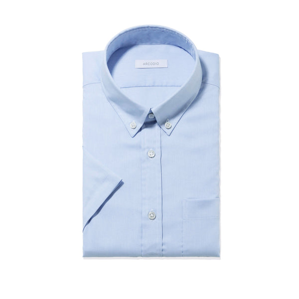 予約販売 BRUNO｜ロイヤルオックスフォード  半袖シャツ ※胸ポケットあり col.サックスブルー