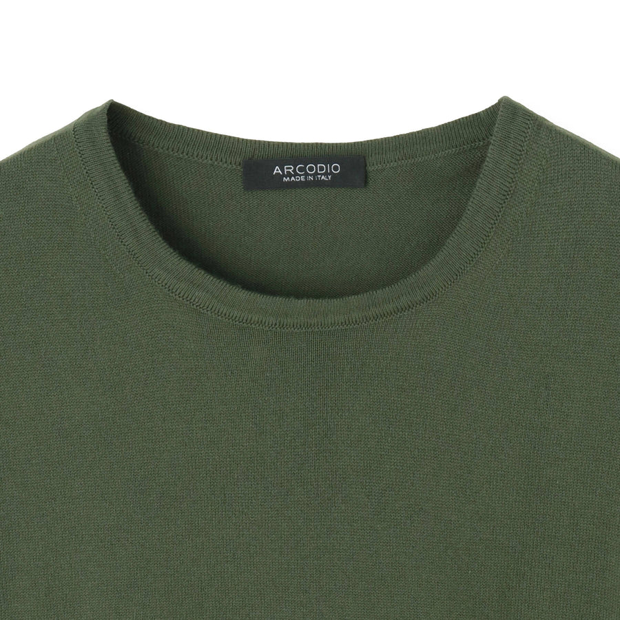 【予約販売】イタリア製コットンニット  半袖クルーネック col.アーミー