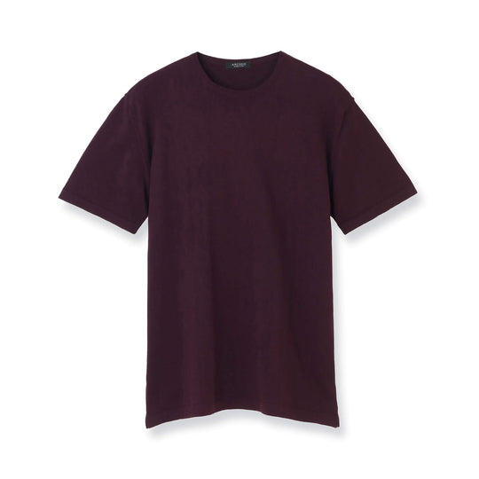 イタリア製コットンニット  半袖クルーネック col.ボルドー