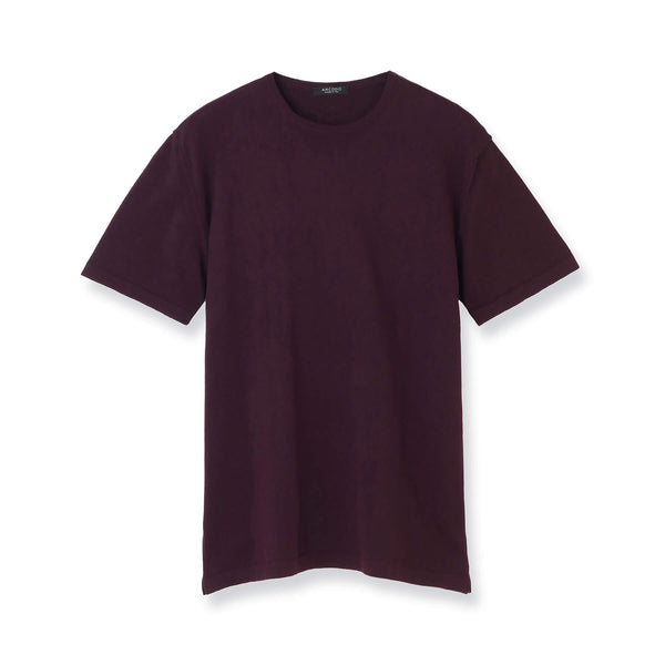 【予約販売】イタリア製コットンニット  半袖クルーネック col.ボルドー