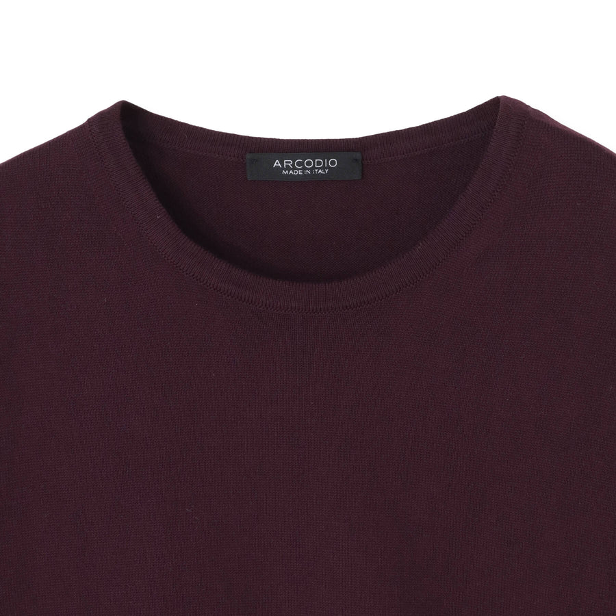 【予約販売】イタリア製コットンニット  半袖クルーネック col.ボルドー