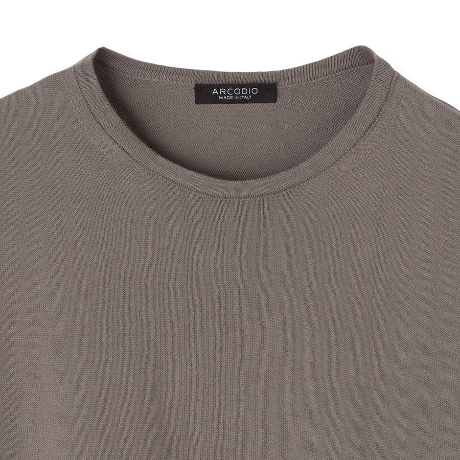 イタリア製コットンニット  半袖クルーネック col.グレージュ