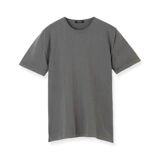 【予約販売】イタリア製コットンニット  半袖クルーネック col.グレー