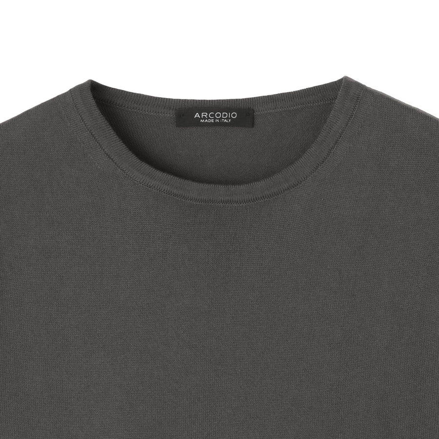 【予約販売】イタリア製コットンニット  半袖クルーネック col.チャコールグレー