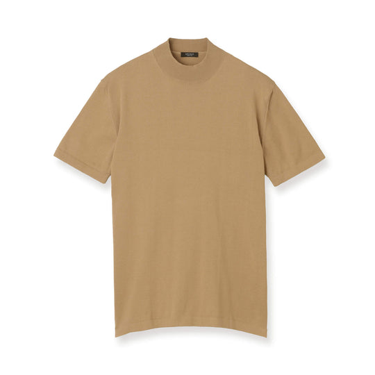 【予約販売】イタリア製コットンニット  半袖モックネック col.キャメル