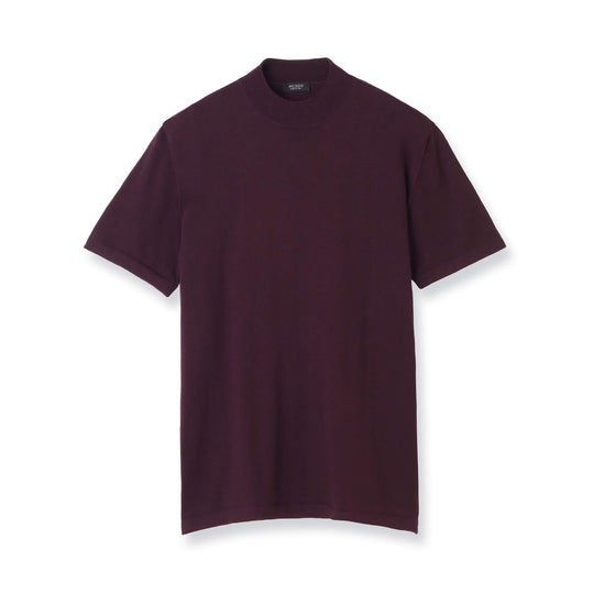 イタリア製コットンニット  半袖モックネック col.ボルドー