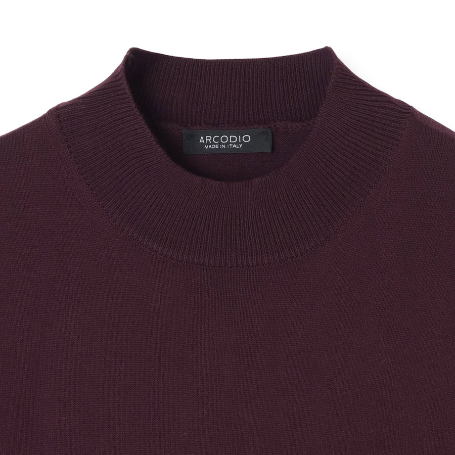 【予約販売】イタリア製コットンニット  半袖モックネック col.ボルドー