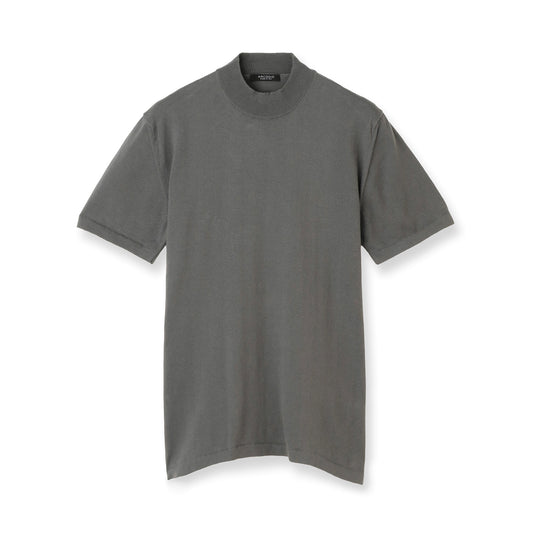 【予約販売】イタリア製コットンニット  半袖モックネック col.グレー