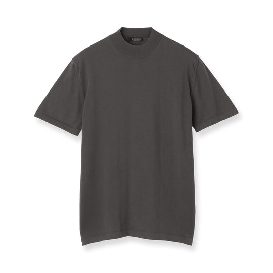 【予約販売】イタリア製コットンニット  半袖モックネック col.チャコールグレー