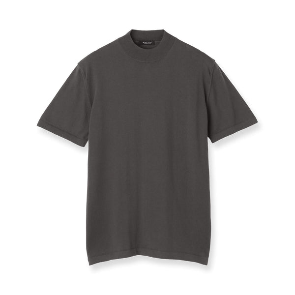 【予約販売】イタリア製コットンニット  半袖モックネック col.チャコールグレー